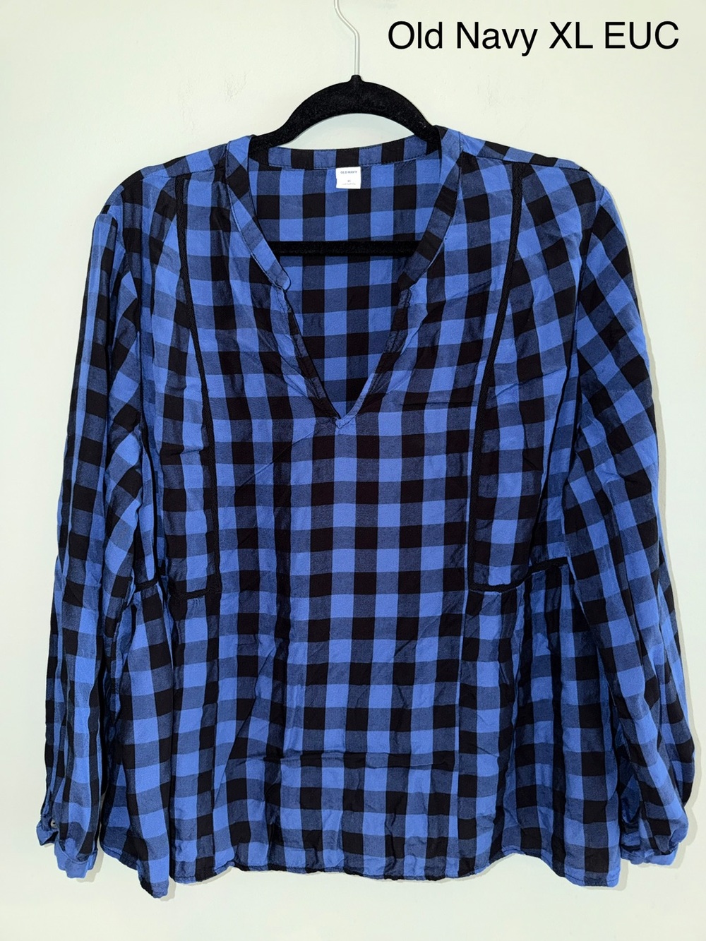 Old Navy Blue and Black Buffalo Plaid V-Neck Tunic